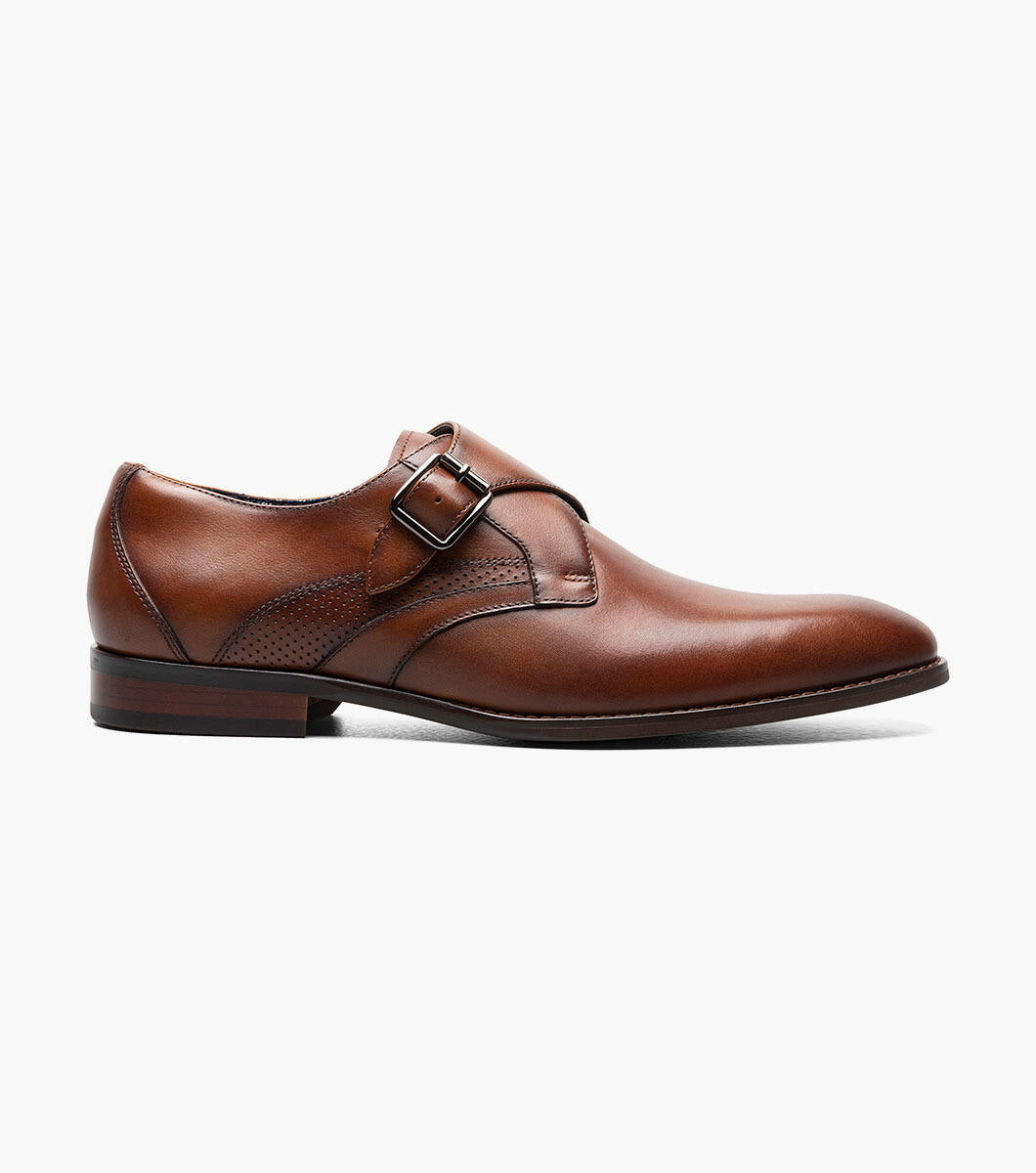 Stacy Adams KARCHER Cognac Plain Toe Monk Strap