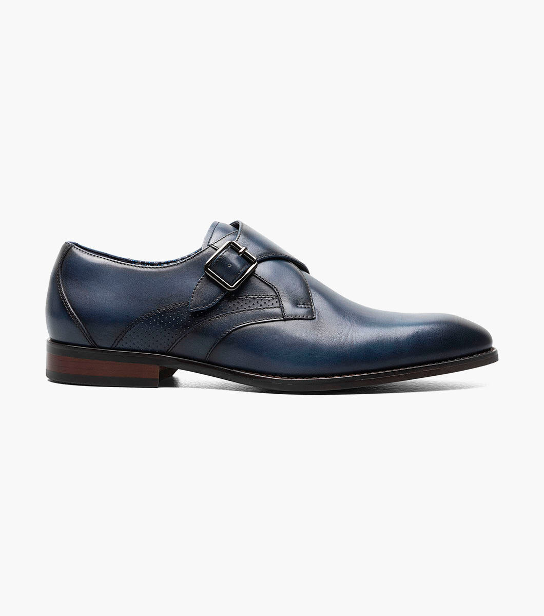 Stacy Adams KARCHER Navy Plain Toe Monk Strap