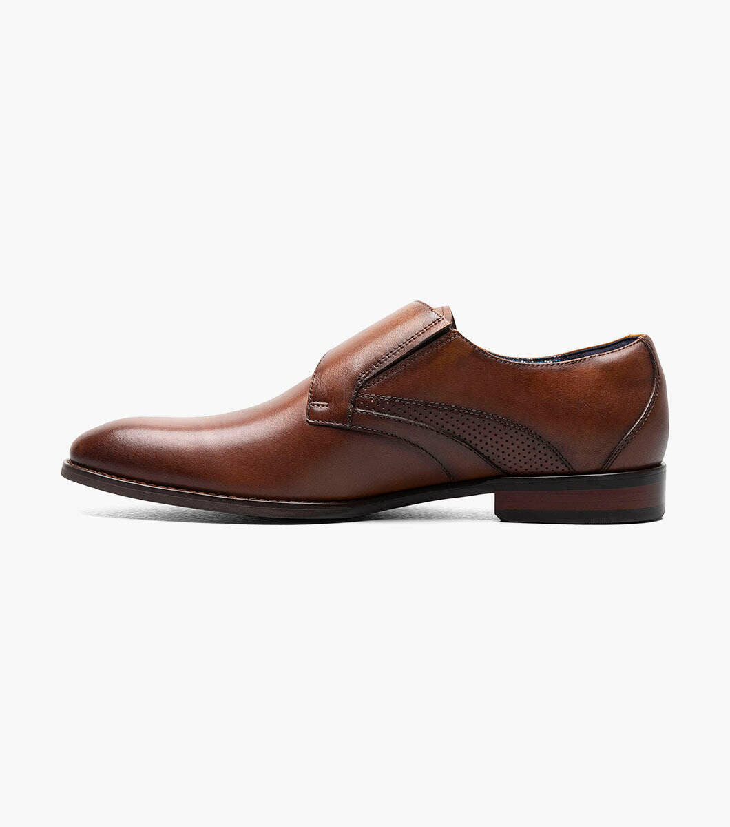 Stacy Adams KARCHER Cognac Plain Toe Monk Strap