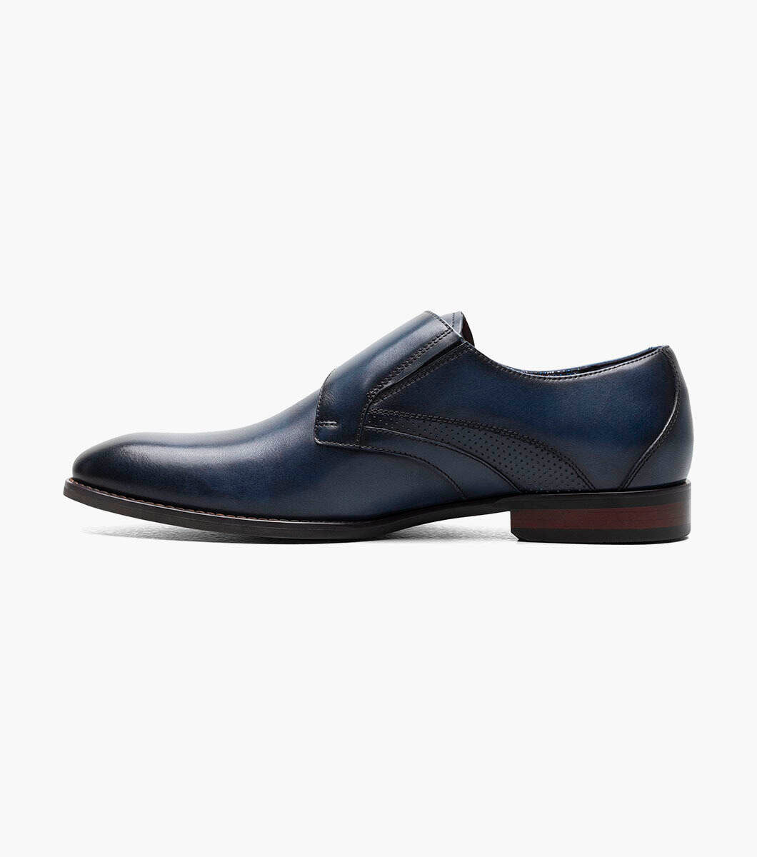 Stacy Adams KARCHER Navy Plain Toe Monk Strap