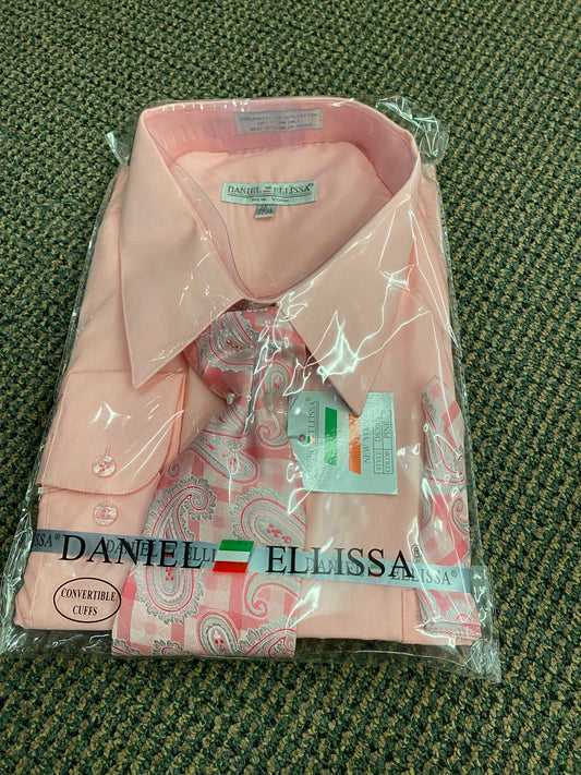 Daniel Ellissa DS3001 Pink Convertible cuff Men’s Dress Shirt