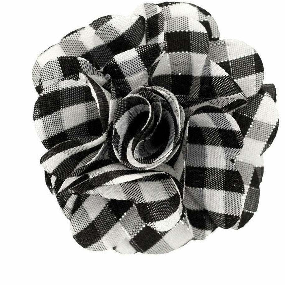 Vittorio Vico Men's Formal Metallic Silver Accent Plaid Flower Lapel Pin: Flower Pin Suit Accessories Pins for Suit or Tuxedo