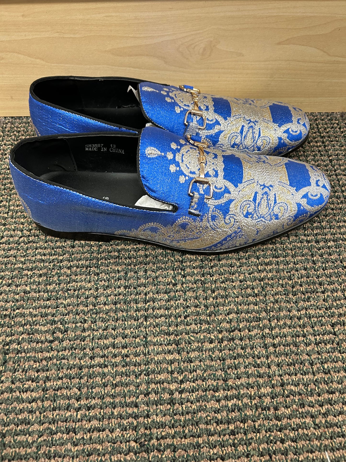 Successos Blue fancy print red bottom slip-on dress shoes sizes 7-15