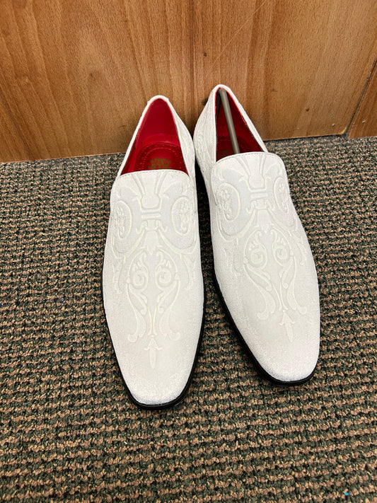 After Midnight White Floral Suede-like Men’s Smoking Red Bottom Prom Dress Shoes Style # 7017