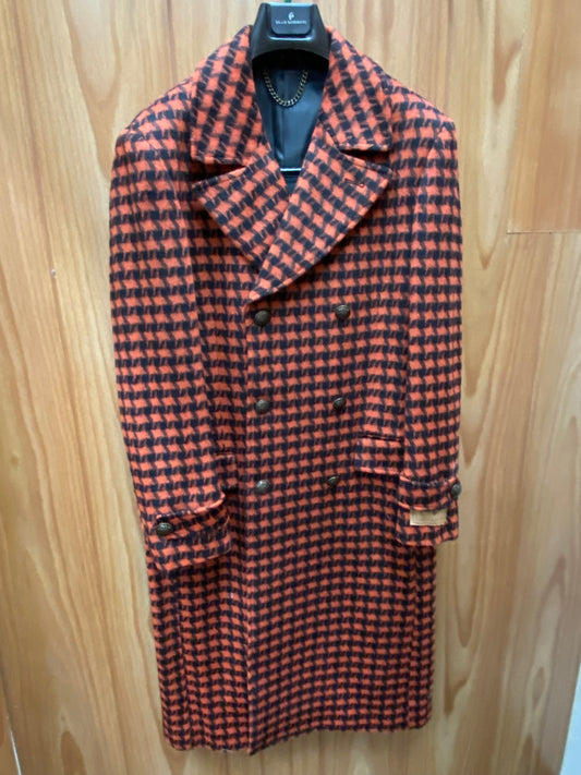 Veno Giovanni CB-8 Rust Houndstooth  Double breasted 100% Wool Overcoat/Topcoat