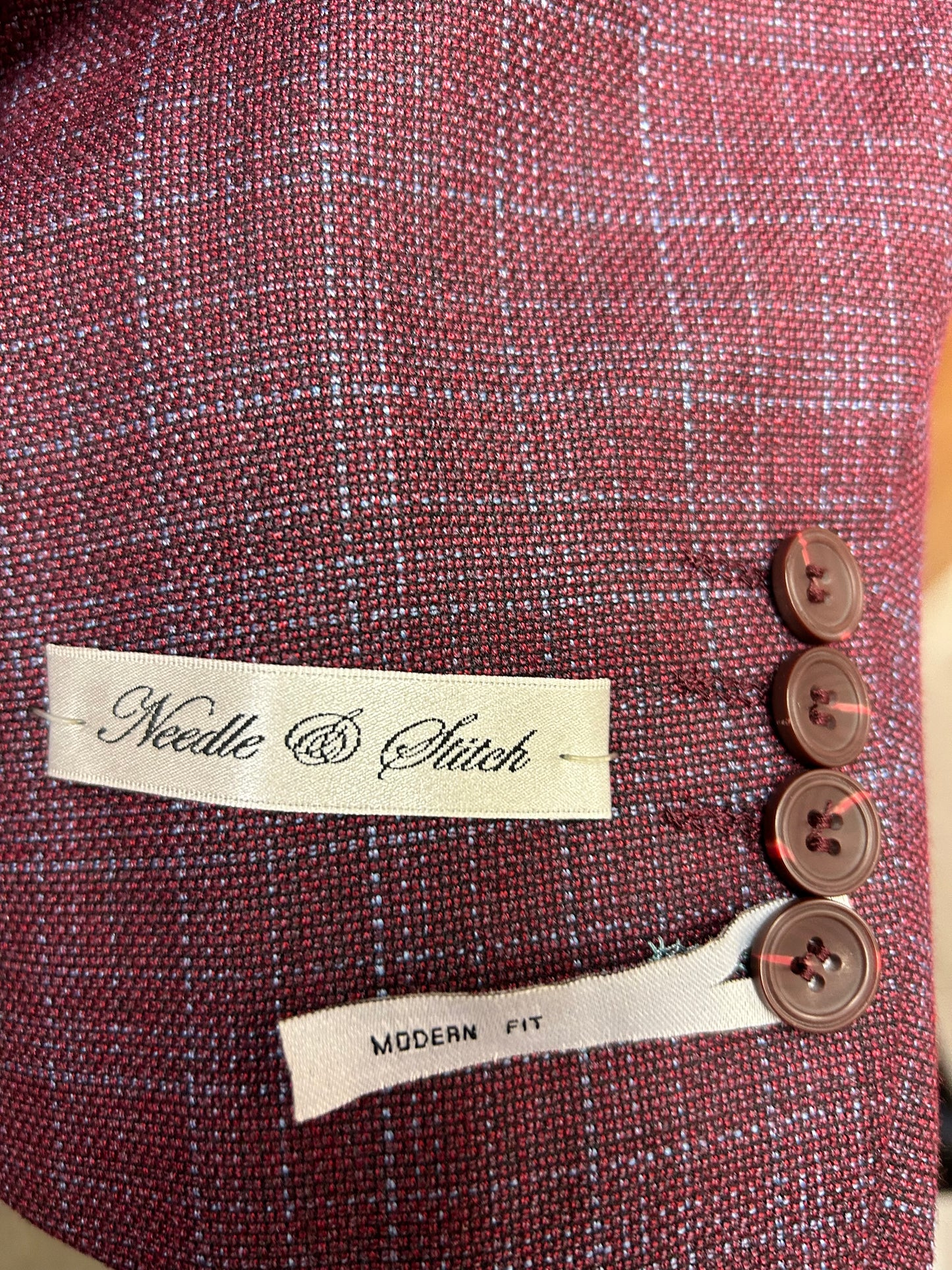 Needle & Stitch NS2N-107 Burgundy with Blue Glen Plaid 2-Button Blazer