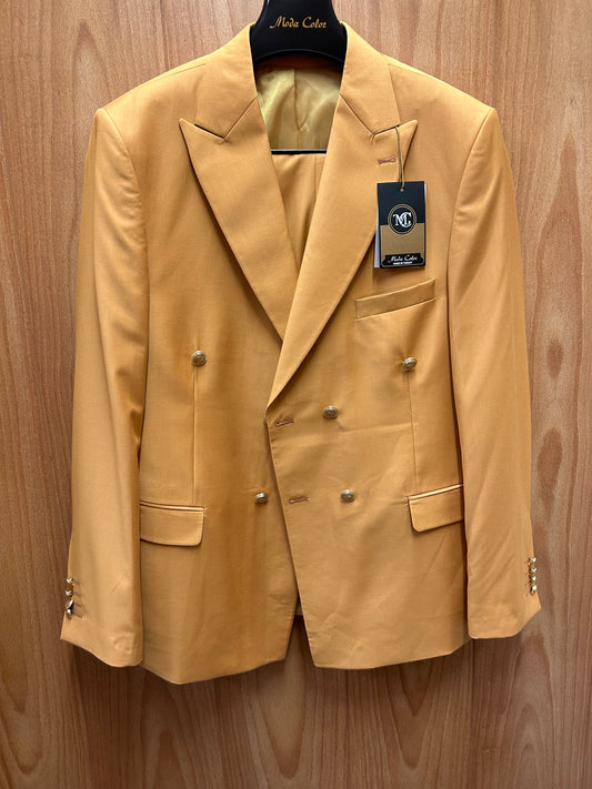 Moda Color Gold Double Breasted Turkish 100% Wool Slim Fit Suit with Gold Buttons