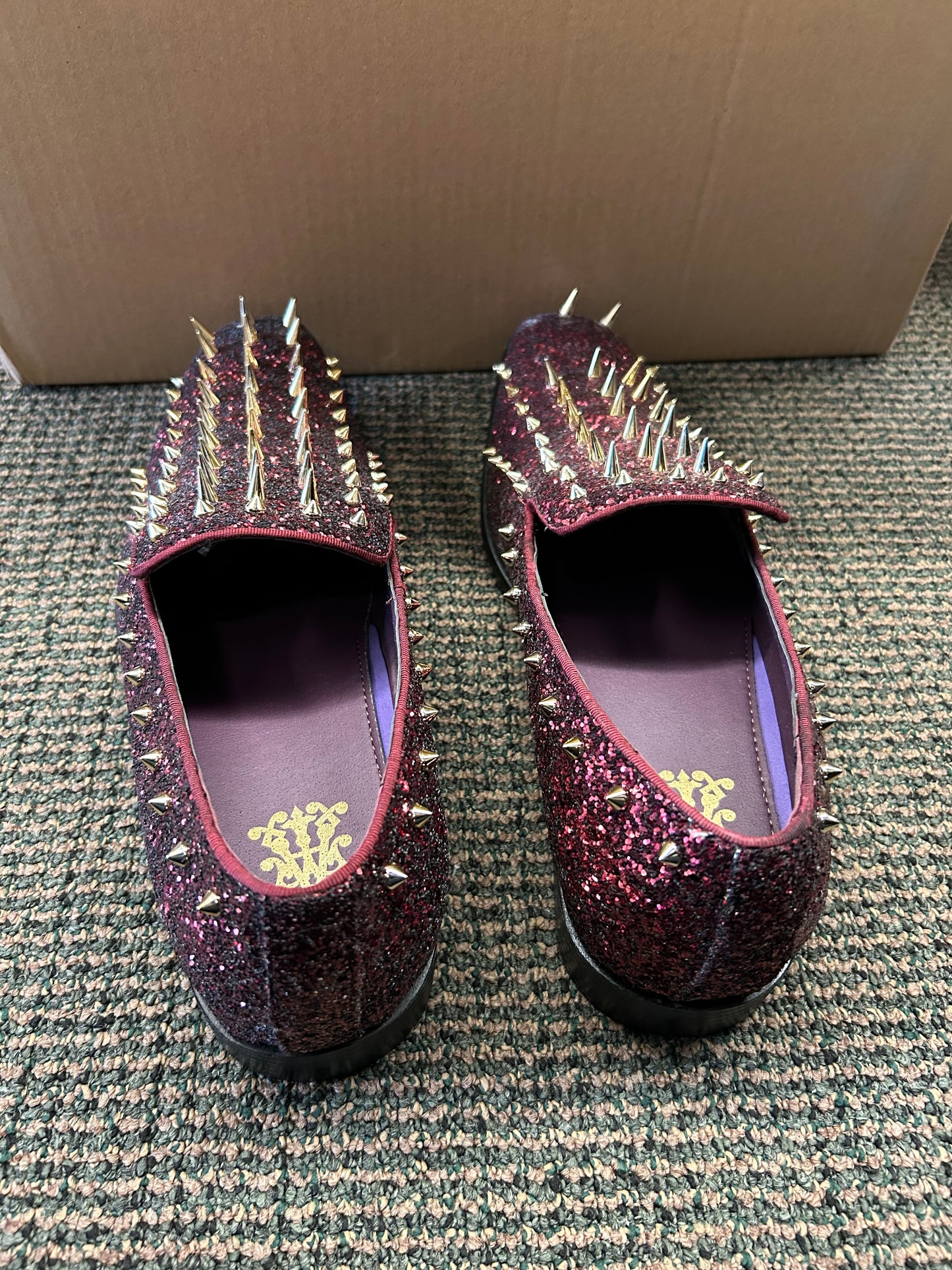 After Midnight Burgundy with Gold Spikes Men’s Smoking Dress Shoes