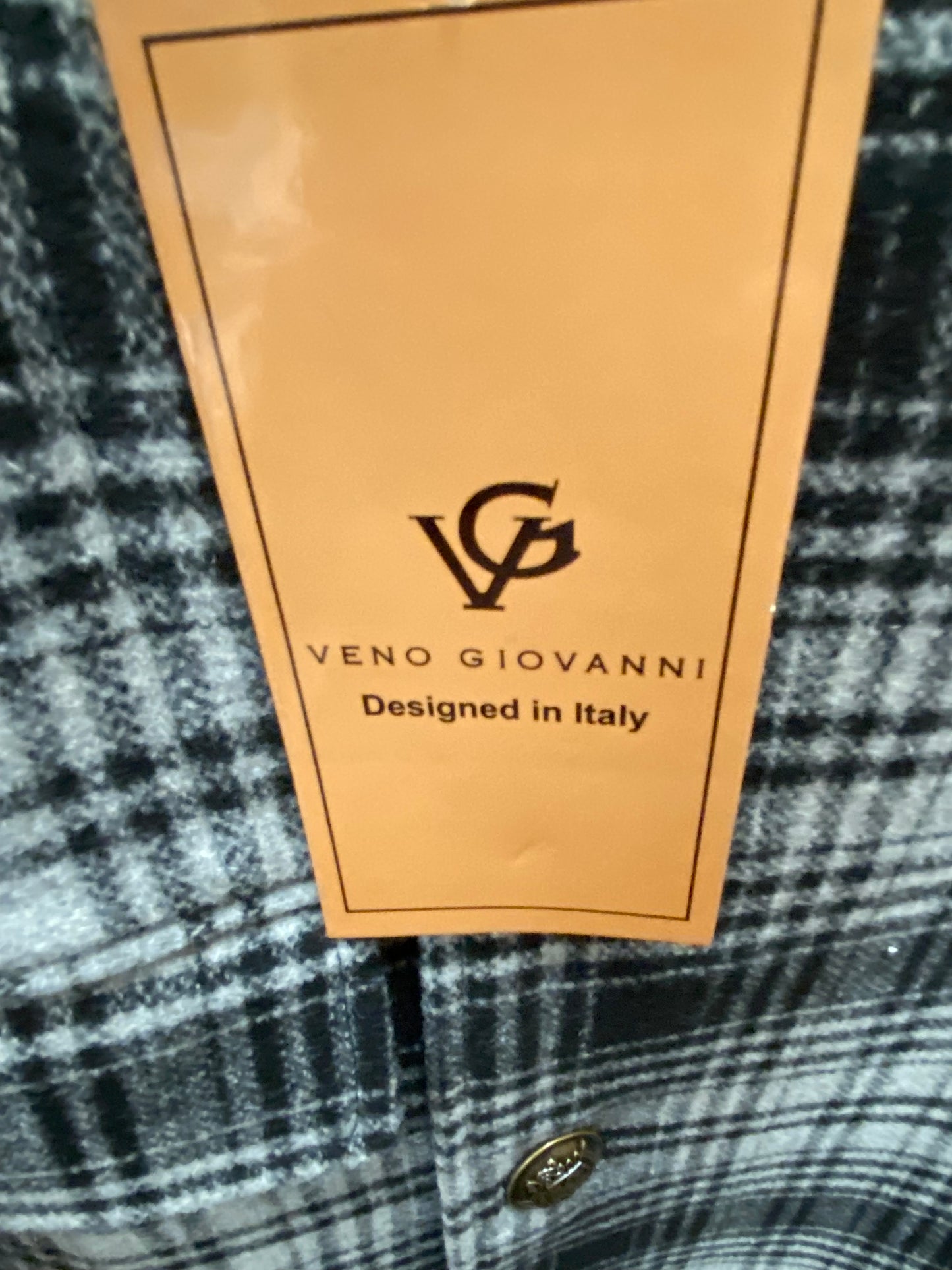 Veno Giovanni CB-10 Black Windowpane Double breasted 100% Wool Overcoat/Topcoat