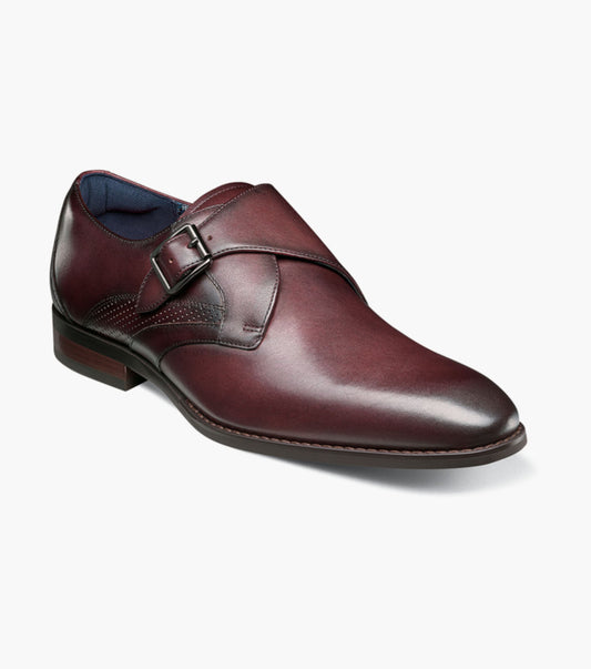 Stacy Adams KARCHER Burgundy Plain Toe Monk Strap