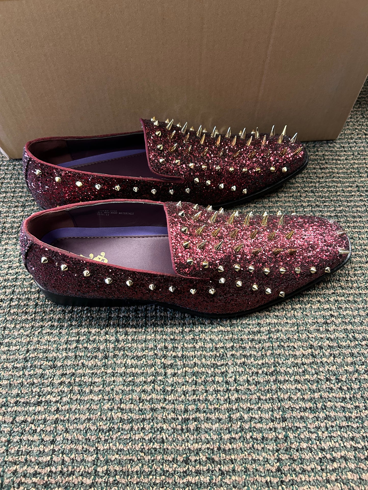 After Midnight Burgundy with Gold Spikes Men’s Smoking Dress Shoes