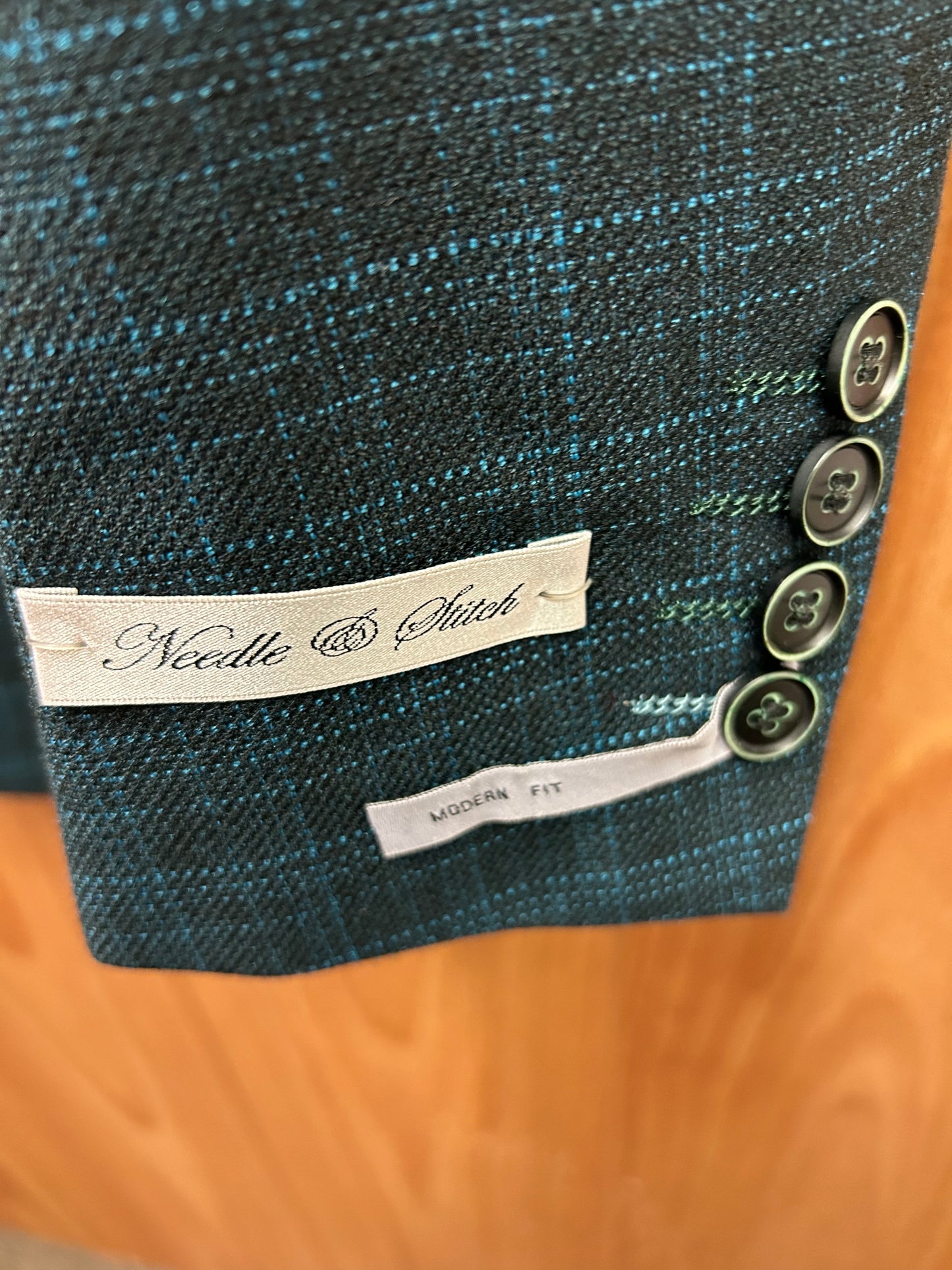 Needle & Stitch NS2N-107 Teal Glen Plaid 2-Button Blazer