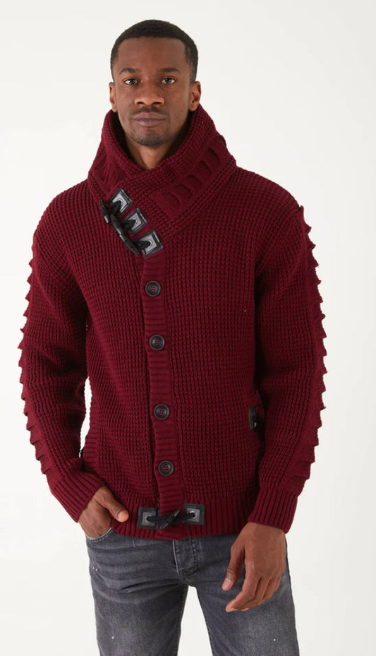 Lagos Red Men's Burgundy Button Up Sweater | Solid Striped