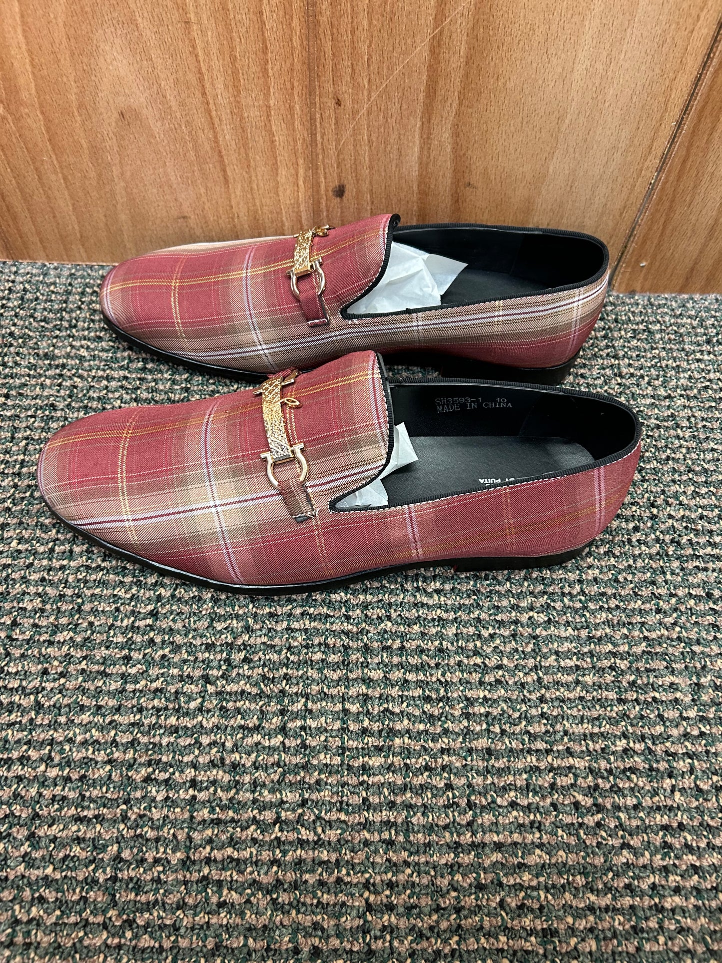 Successsos SH3593-1 Rust Checkered Men’s Red Bottom Dress Shoes Sizes 7-15