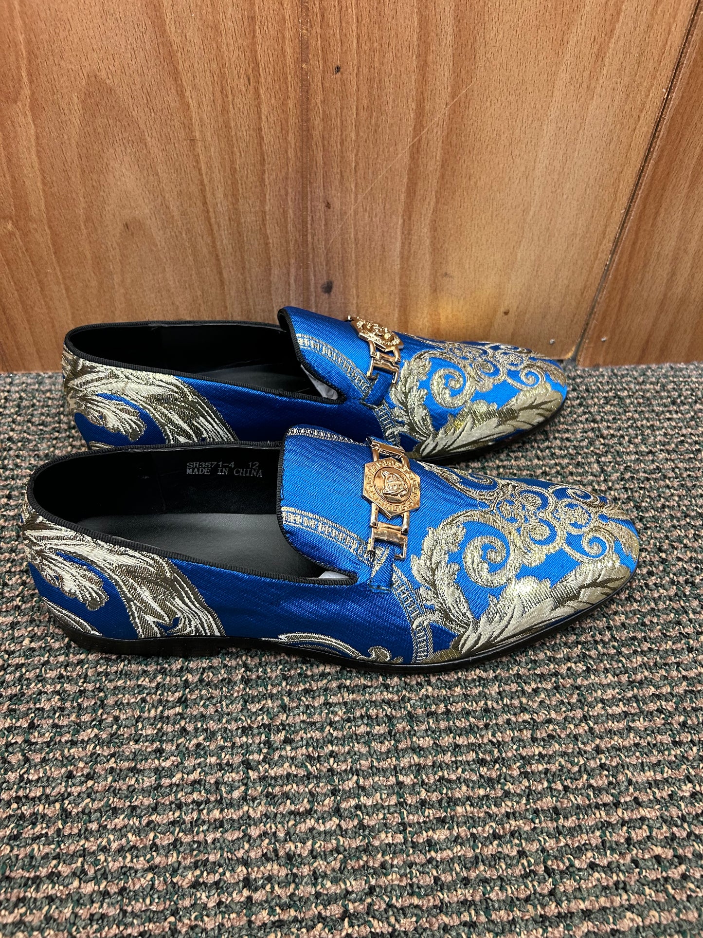 Successos Royal Blue/Gold Men’s Red Bottom Dress Shoes Sizes 7-15