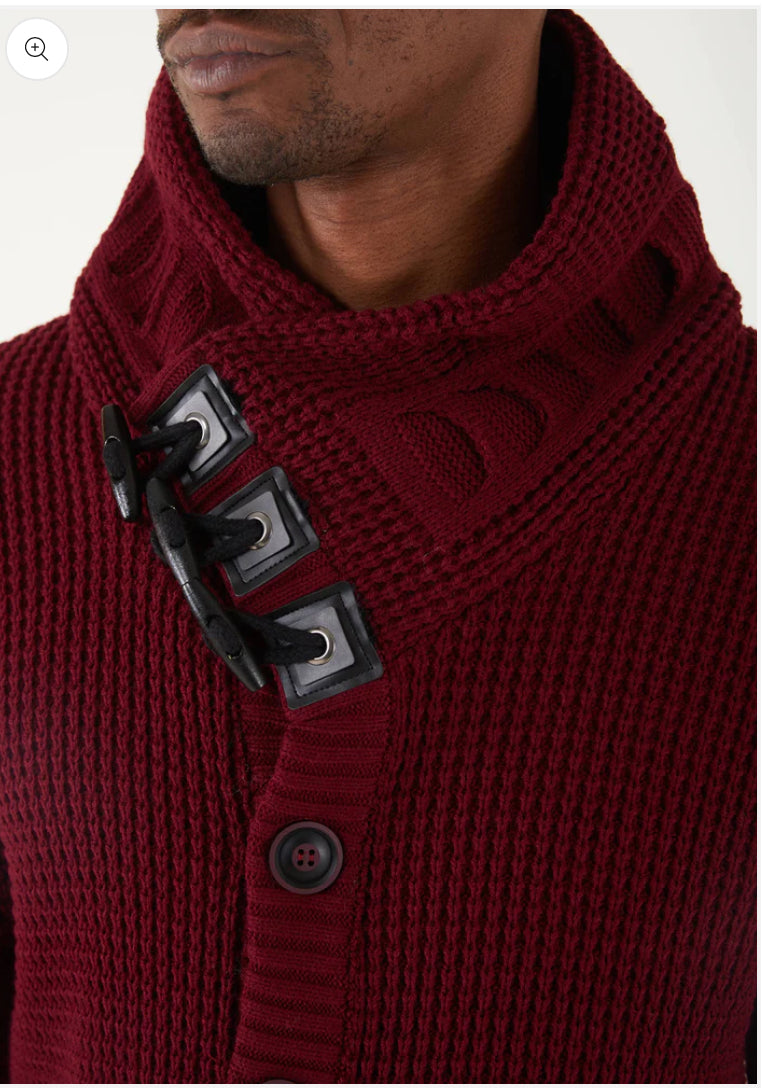 Lagos Red Men's Burgundy Button Up Sweater | Solid Striped