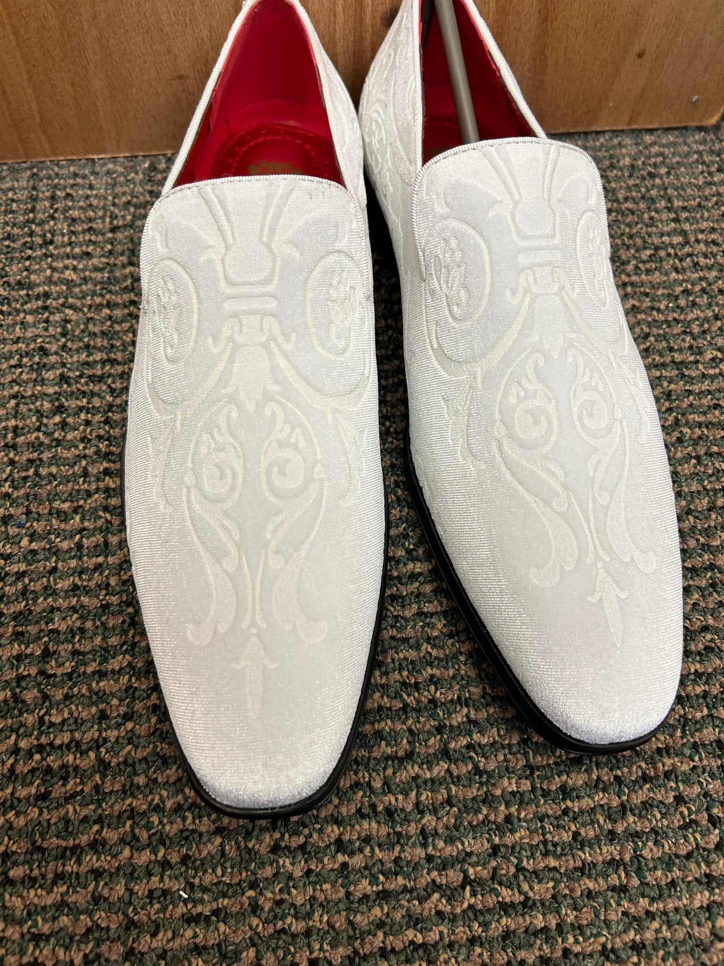 After Midnight White Floral Suede-like Men’s Smoking Red Bottom Prom Dress Shoes Style # 7017