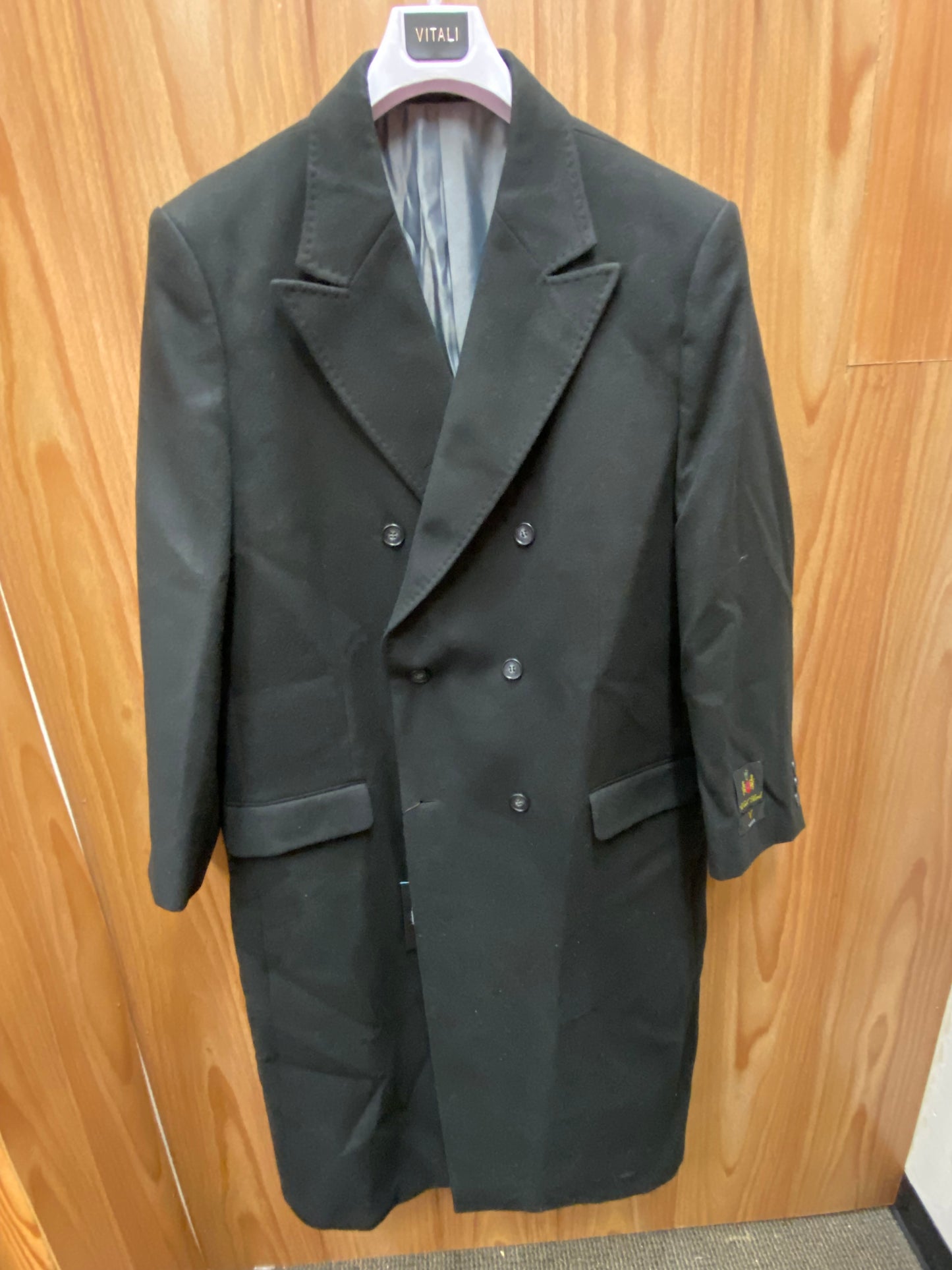 Vella V7020 Black Double Breasted Wool Blend Topcoat/Overcoat