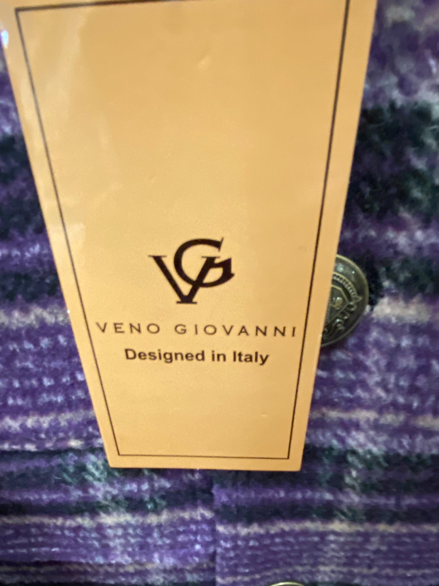 Veno Giovanni CB-11 Purple Windowpane Double breasted 100% Wool Overcoat/Topcoat