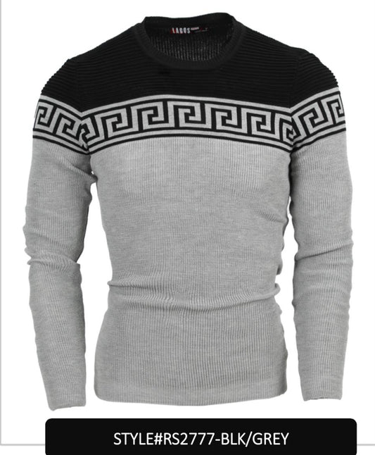 Lagos Red Men's Slim Fit Black/Grey Ribbed Sweater | Meander Print