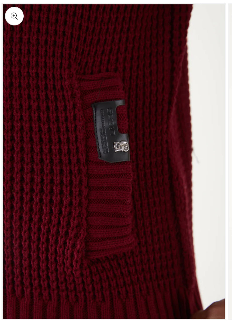 Lagos Red Men's Burgundy Button Up Sweater | Solid Striped