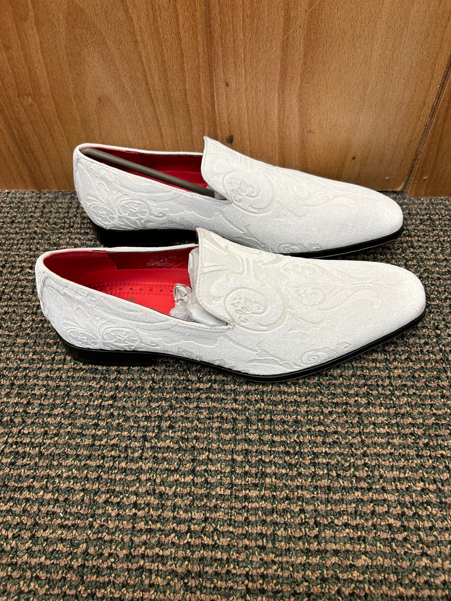 After Midnight White Floral Suede-like Men’s Smoking Red Bottom Prom Dress Shoes Style # 7017