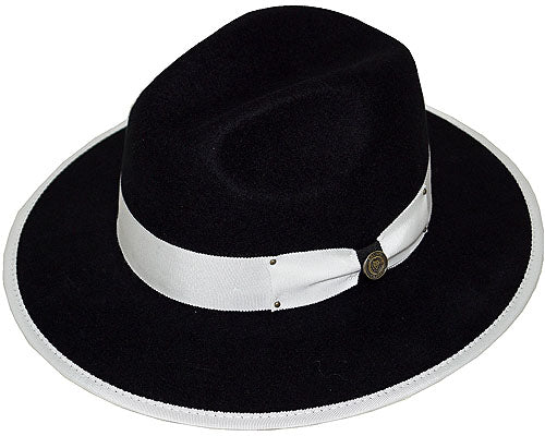 BRUNO CAPELO URBAN 2-TONE FLAT WIDE BRIM WOOL FELT FEDORA HAT | BLACK/WHITE