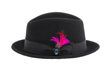 Ferrecci Brooks Soft 100% Australian Wool Felt Body with Removable Feather Fully Crushable black hat Great for Travel