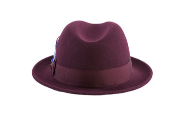 Ferrecci Brooks Soft 100% Australian Wool Felt Body with Removable Feather Fully Crushable burgundy hat Great for Travel