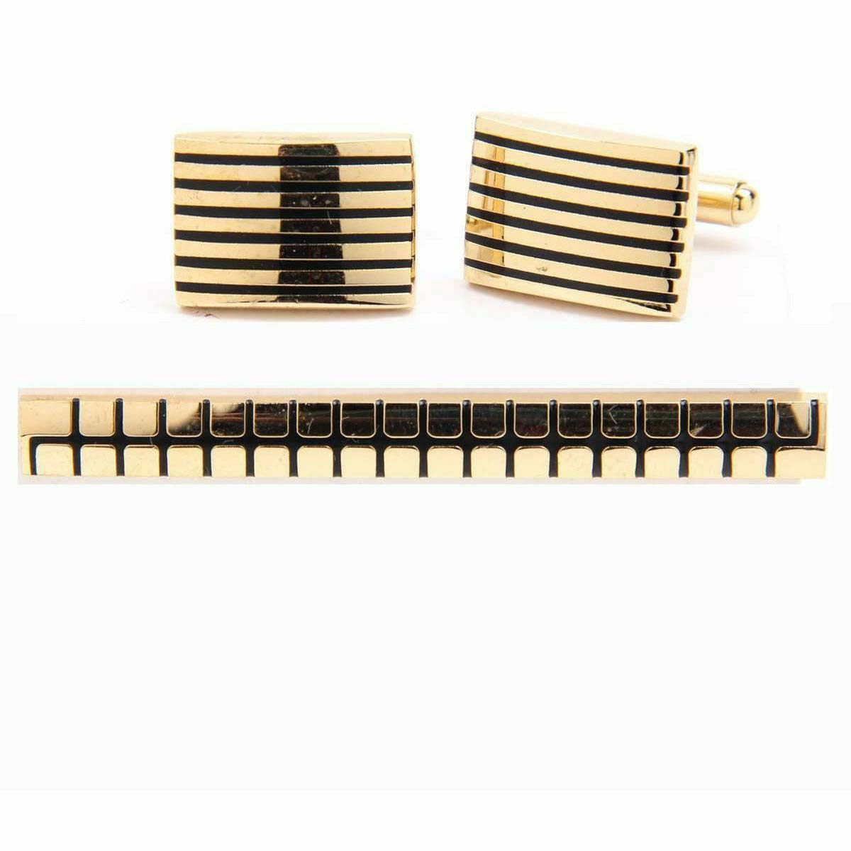 Vittorio Vico Plain Gold Cufflinks & Tie Bar Set