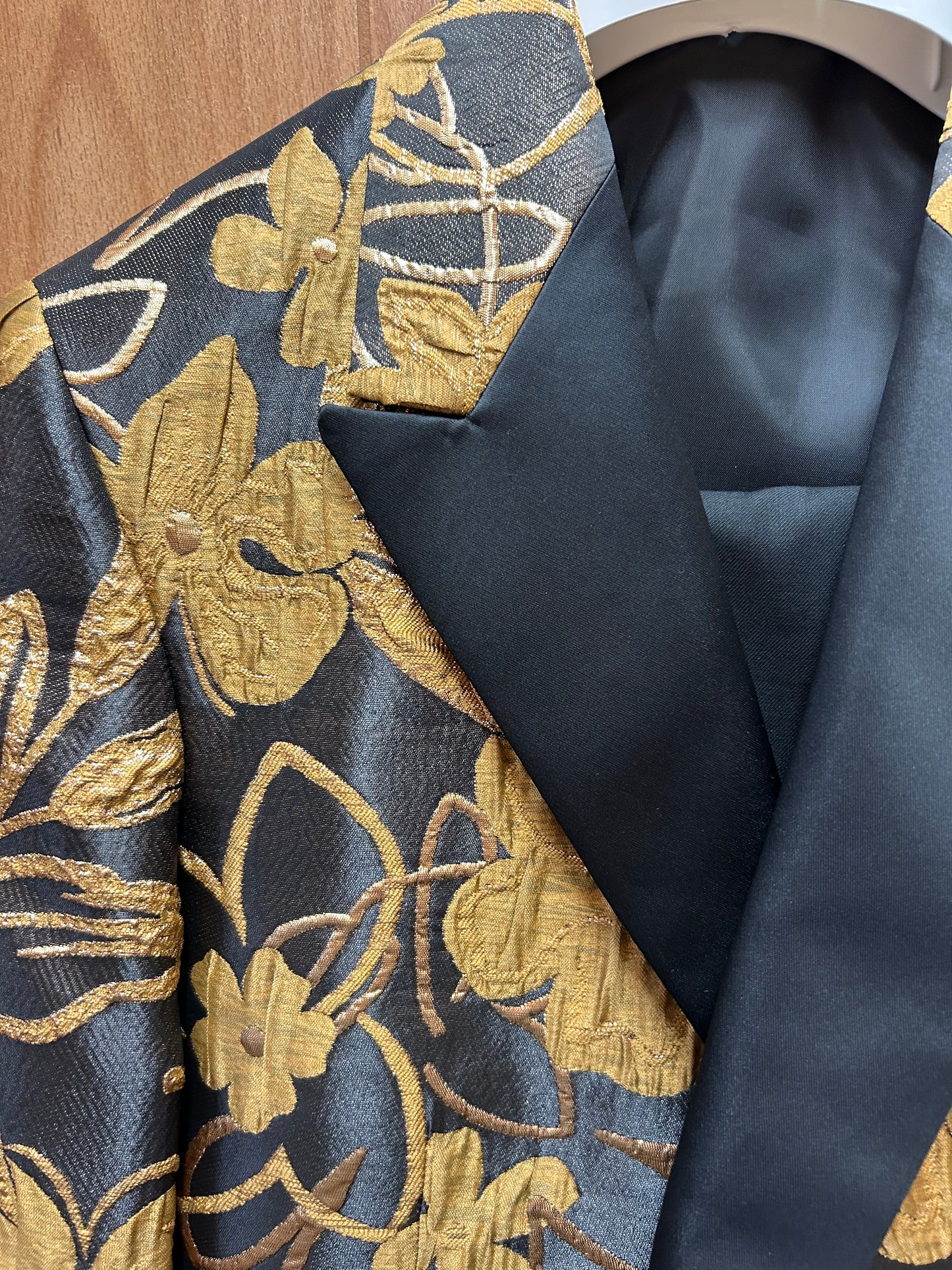 Moda Color Black/Gold Floral Print Turkish 100% Wool Suit