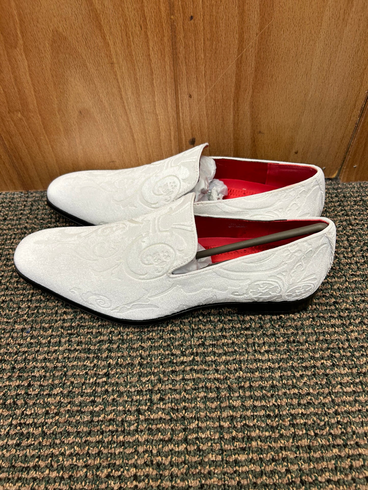 After Midnight White Floral Suede-like Men’s Smoking Red Bottom Prom Dress Shoes Style # 7017