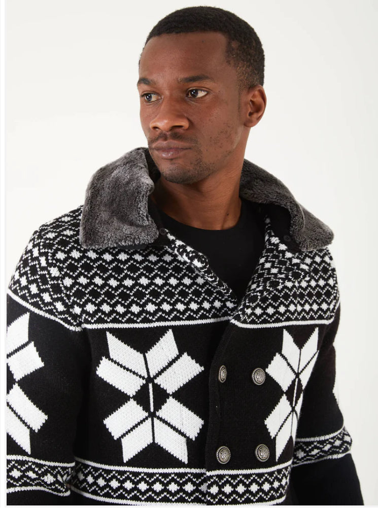 Lagos Red Exclusive Men's Black Patch Long Sweaters | Fur Collar LS84