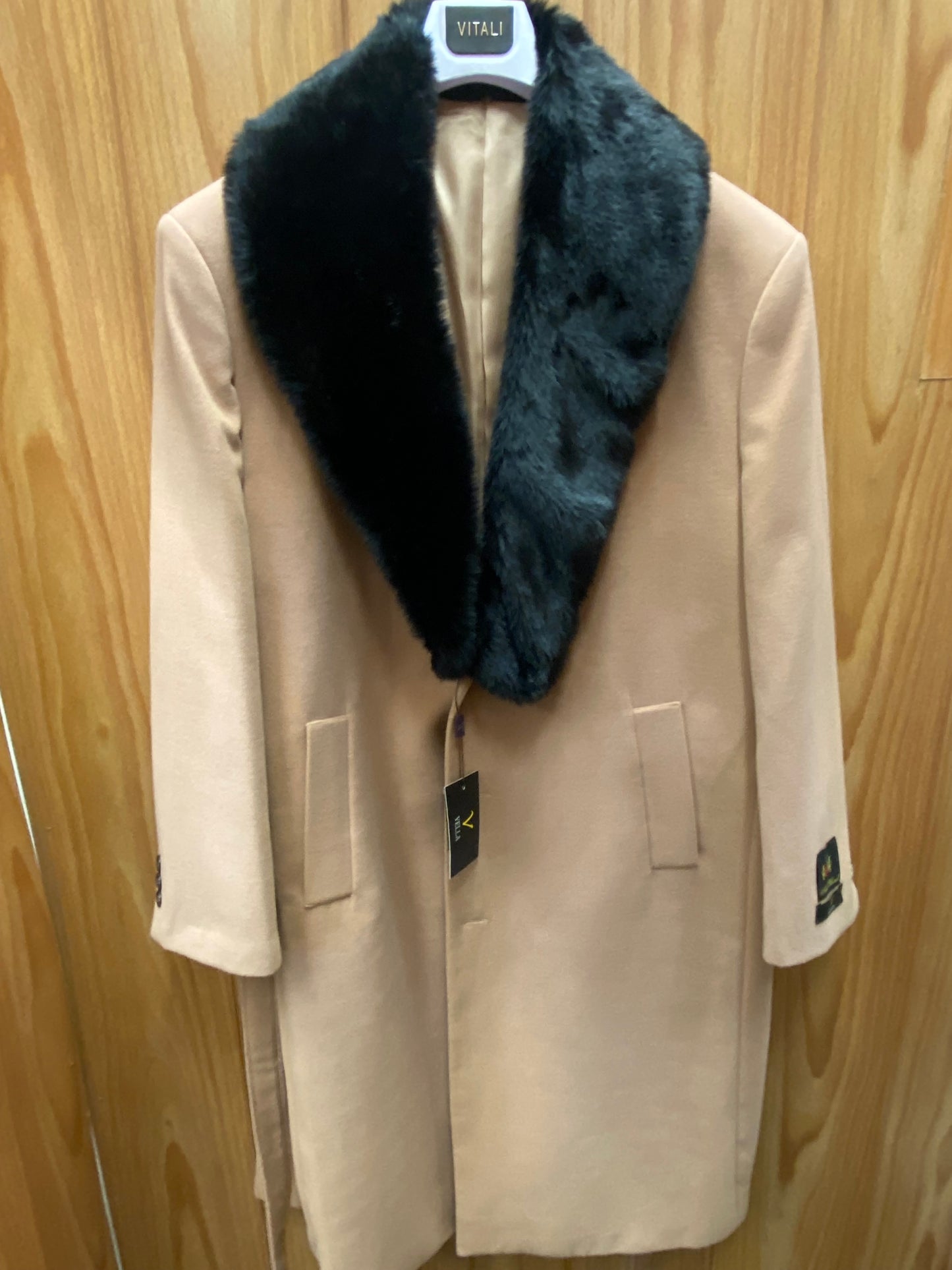 Vella Camel V7010 Fur Collar Overcoat/Topcoat