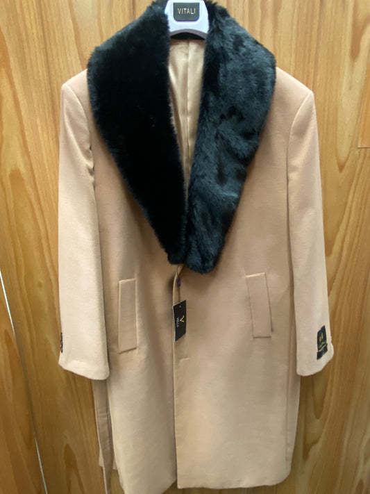 Vella Camel V7010 Fur Collar Overcoat/Topcoat