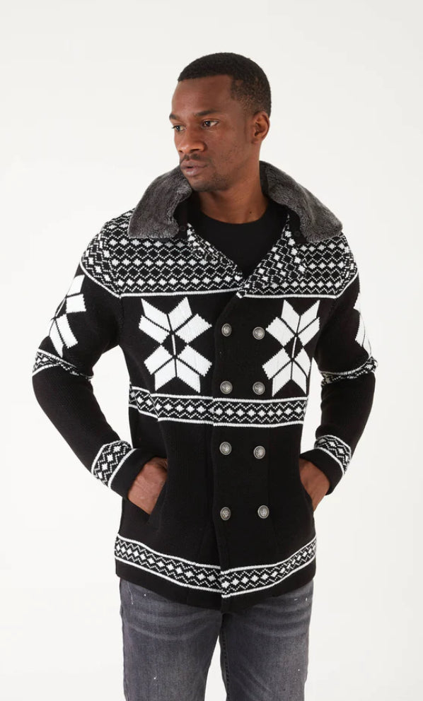 Lagos Red Exclusive Men's Black Patch Long Sweaters | Fur Collar LS84