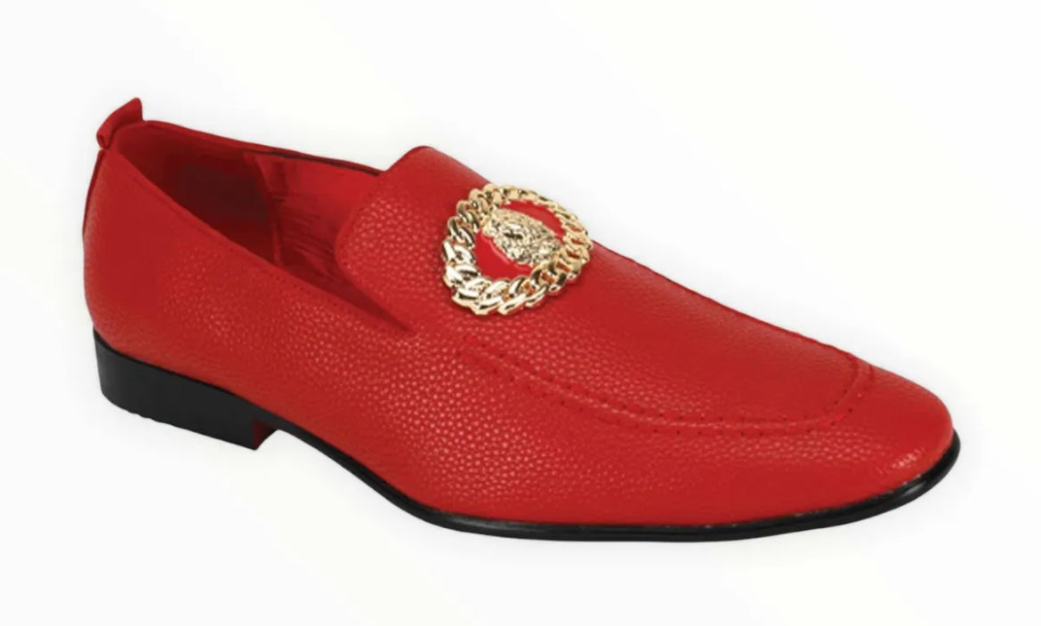 After Midnite Red with Gold Lion Emblem Slip-on Men's Dress Shoes Style # 6911