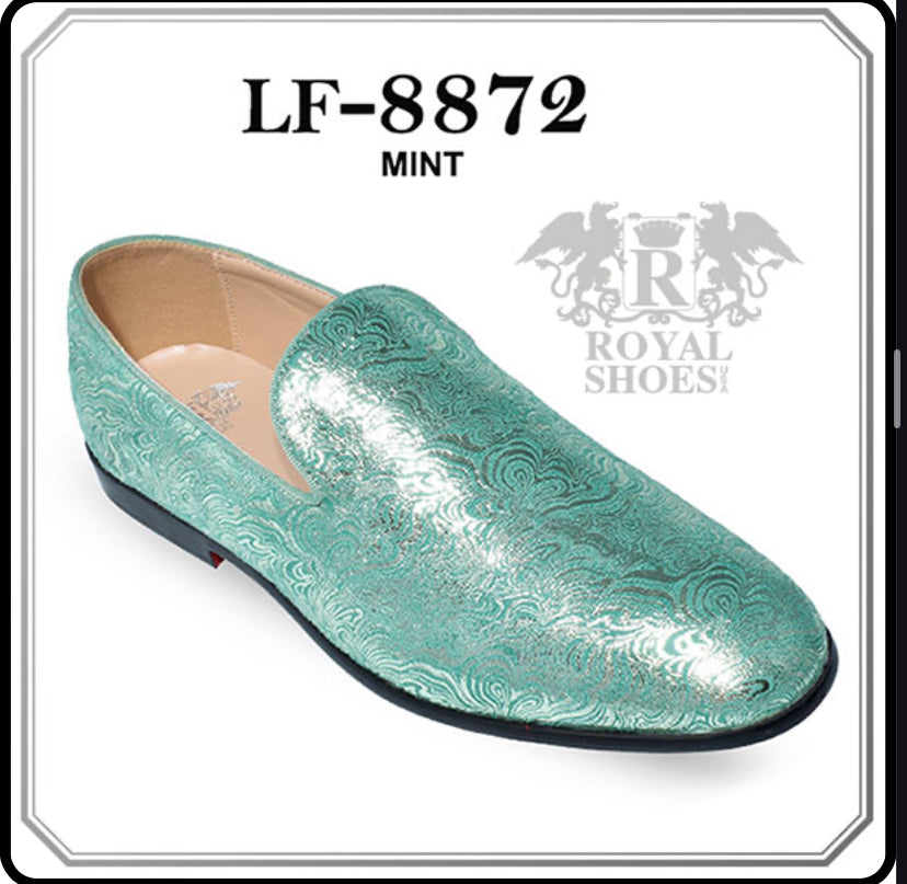 Royal Shoes Mint Green Wavy Print Smoking Slip-on Red Bottom Men’s Dress Shoes LF-8872 Sizes 8-13