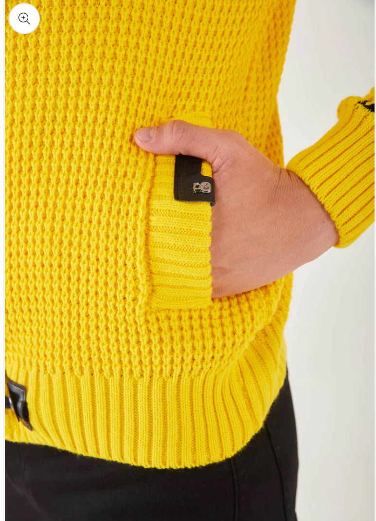 Lagos Red Men's Yellow Button Up Sweater | Meander Print