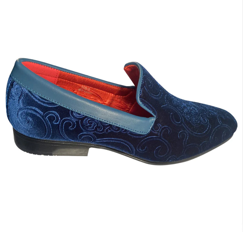 After Midnite Smoking Slip-on Teal Blue Paisley Print Slip-on Men’s Dress Shoes Style # 6910