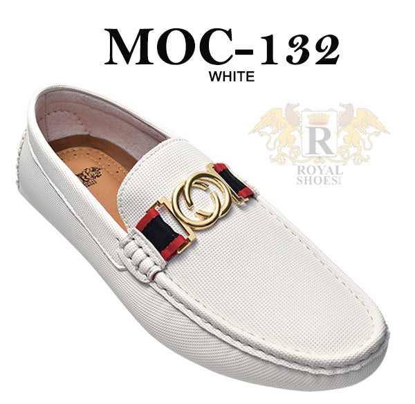 Royal Shoes MOC-132 White Smoking Slip-on Men's Fancy Prom/Dress Driver/Moccasin Shoes Sizes  8.5-13