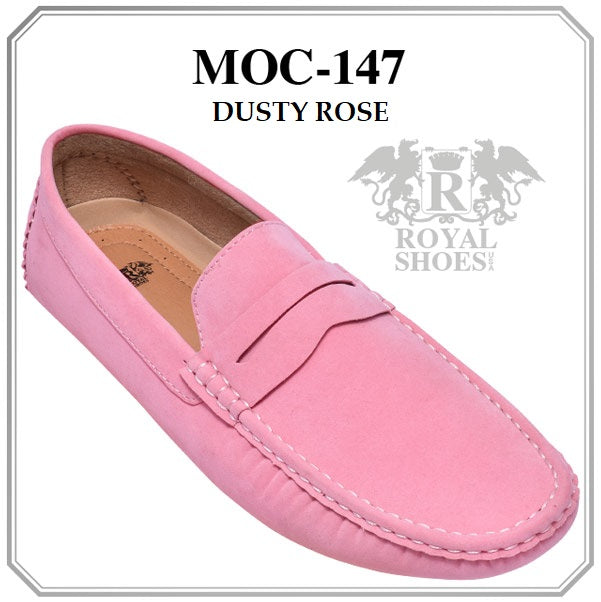 Royal Shoes MOC-147 Dusty Rose/Pink Smoking Slip-on Men's Fancy Prom/Dress Driver/Moccasin Shoes Sizes  8.5-13