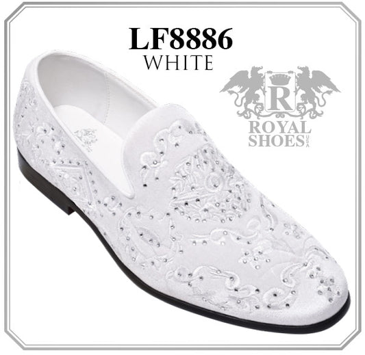 Royal Shoes White Suede-like Smoking Slip-on Red Bottom Men’s Dress Shoes LF-8886 Sizes 8-13