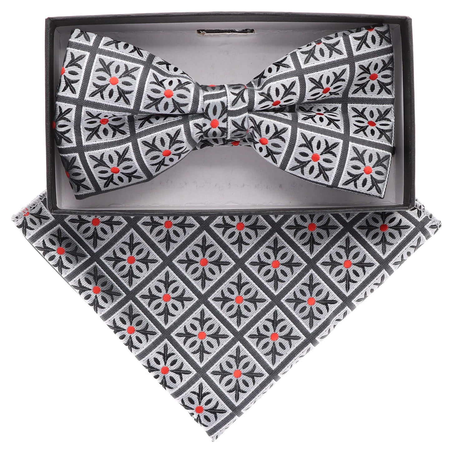 Vittorio Farina Geometric Designer Bow Tie & Pocket Square