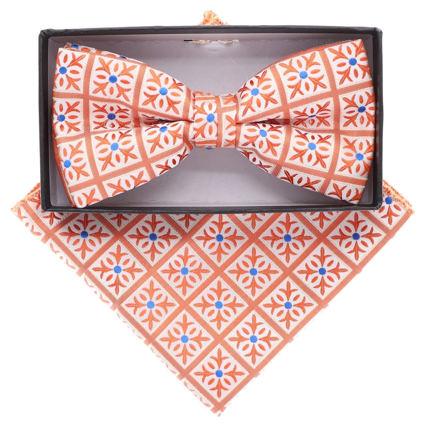 Vittorio Farina Geometric Designer Bow Tie & Pocket Square