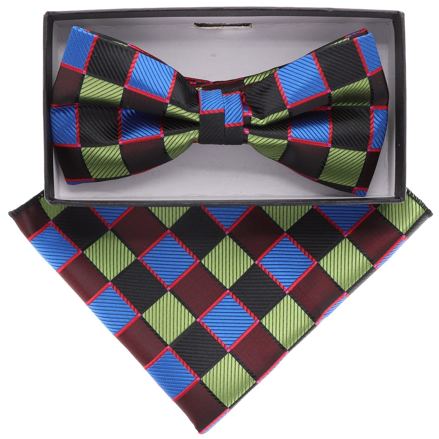 Vittorio Farina Geometric Designer Bow Tie & Pocket Square