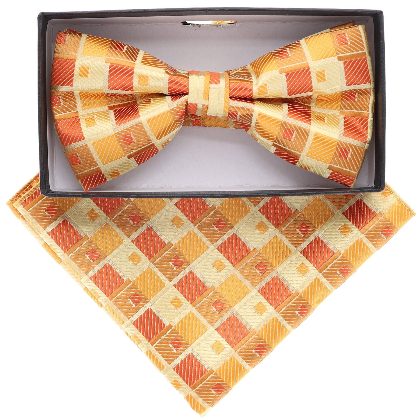 Vittorio Farina Geometric Designer Bow Tie & Pocket Square