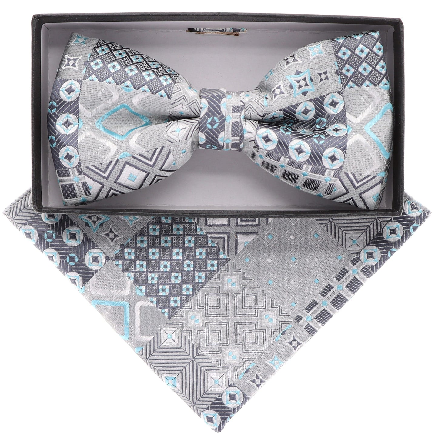 Vittorio Farina Geometric Designer Bow Tie & Pocket Square