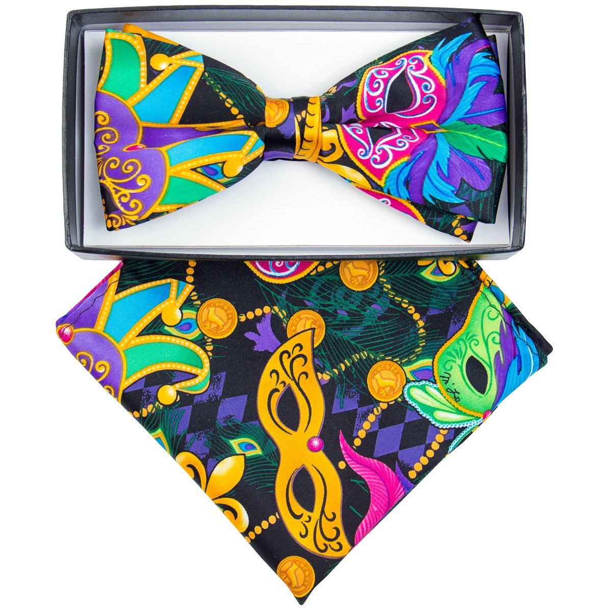 Vittorio Farina Mardi Gras Printed Bow Tie and Pocket Square