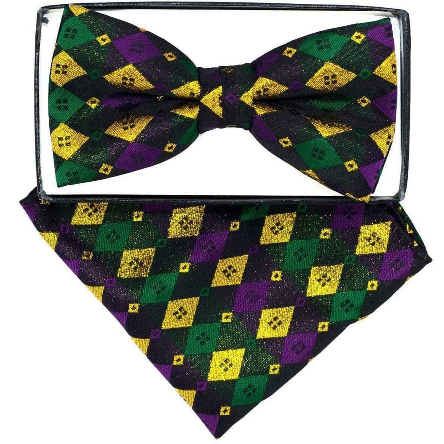 Vittorio Farina Mardi Gras Printed Bow Tie and Pocket Square